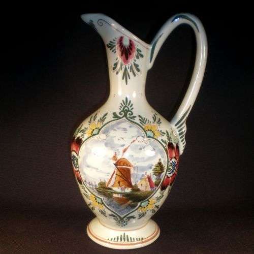 DELFT JUG. Handpainted scene with windmill.