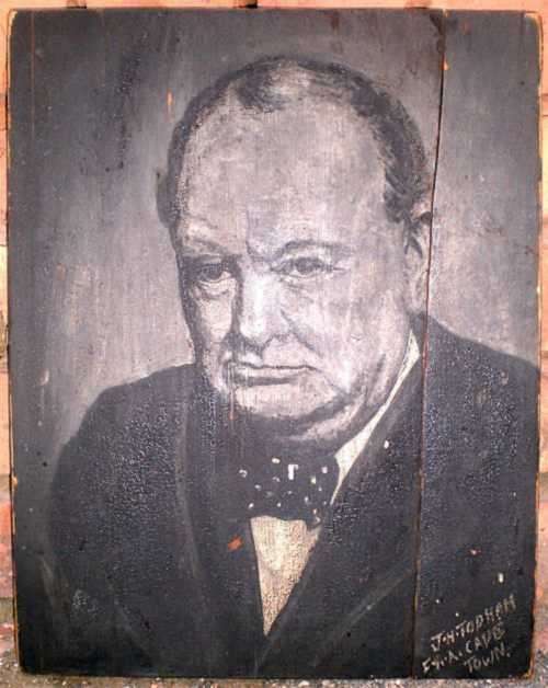 ORIGINAL OIL ON WOOD PAINTING OF SIR WINSTON CHURCHILL by J H Topham (F R A)