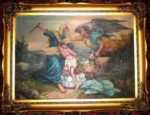 ORIGINAL OIL PAINTING. Vintage. 'The Sacrifice of Isaac' autographed. Framed in ornate frame.