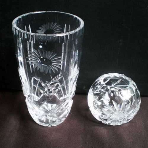2 CUT CRYSTAL VASES. Daisy Cut.