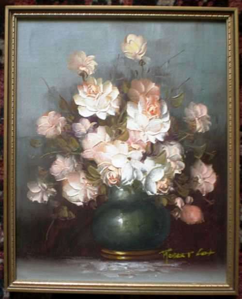 ROBERT COX. 'Still Life with Roses' (Vertical) Original Small Oil Painting. Framed & Lovely.