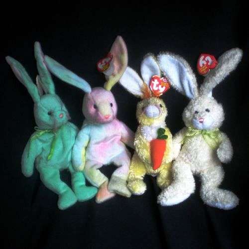 It's Easter! 4 TY BEANIE BABY BUNNIES. Sold together. RETIRED AND COLLECTABLE!