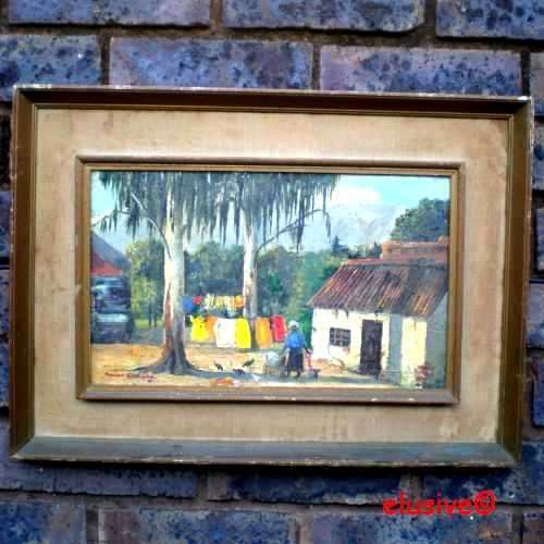 ORIGINAL OIL PAINTING. 'Wasdag in die Boland' by S A artist Raymond O'Donoqhue. Framed. ( 1971)