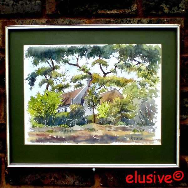 WATER COLOUR PAINTING. 'Cottage in the Woods' by S A artist M Dowson. Framed. Vintage (c 1980)