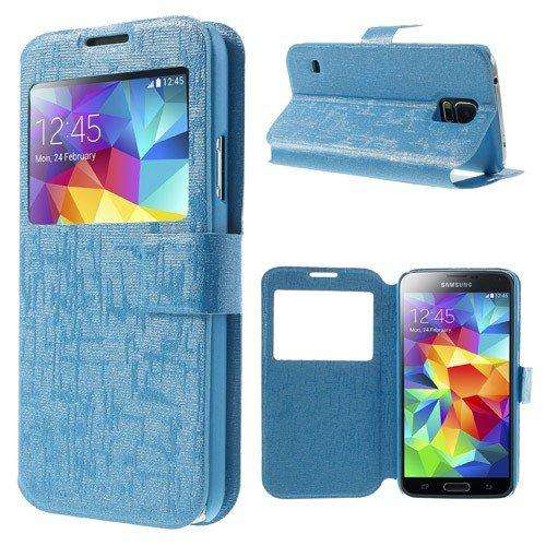 JUJEO Flowing Water Grain Window View Leather Case for Samsung Galaxy S5 G900 - Blue