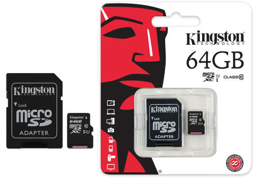 Kingston Digital 64GB microSDXC Class 10 UHS-I 45MB/s Read Card with SD Adapter (SDC10G2/64GB)