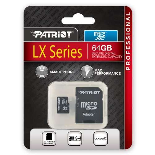 Patriot LX Series 64GB High Speed Micro SDXC Class 10 UHS-I Transfer Speeds