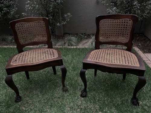 Antique Wooden Chairs with cane base and back