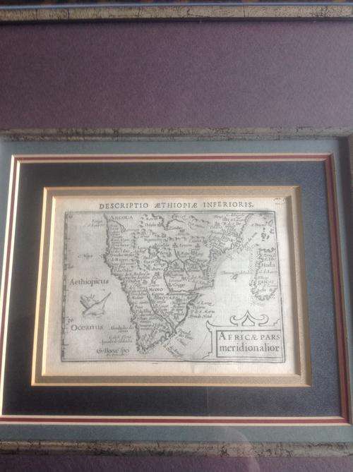 Framed Original Bertius 1606 map of Southern Africa