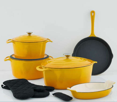 Yellow Cast Iron Pot Set 7 Piece Excellent Style and Quality Brand New
