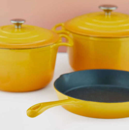 Yellow Cast Iron Pot Set 7 Piece Excellent Style and Quality Brand New