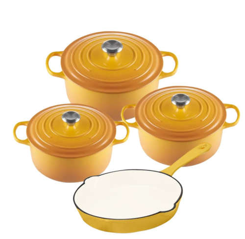 Yellow Cast Iron Pot Set 7 Piece Excellent Style and Quality Brand New