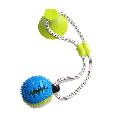 Multi color Rope Treat Dispensing Ball with Suction Cup For Dogs