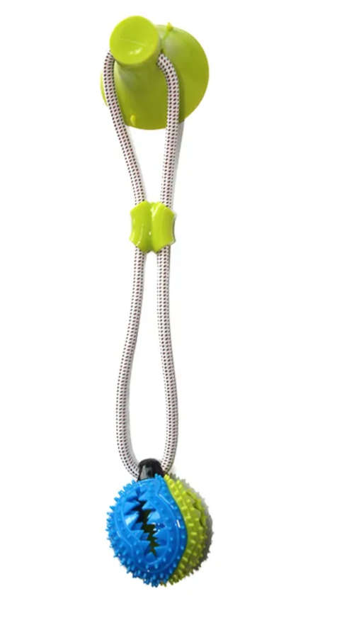 Multi color Rope Treat Dispensing Ball with Suction Cup For Dogs