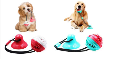 Multi color Rope Treat Dispensing Ball with Suction Cup For Dogs