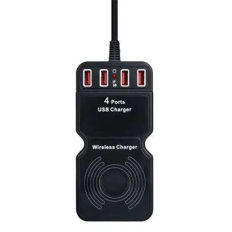 Multifunctional Wireless Charger with 4  USB Ports-Black