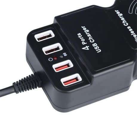 Multifunctional Wireless Charger with 4  USB Ports-Black