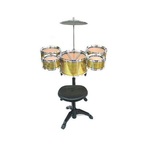 Kids Jazz Drum Set Kit with 2 Musical Drum Sticks - Gold