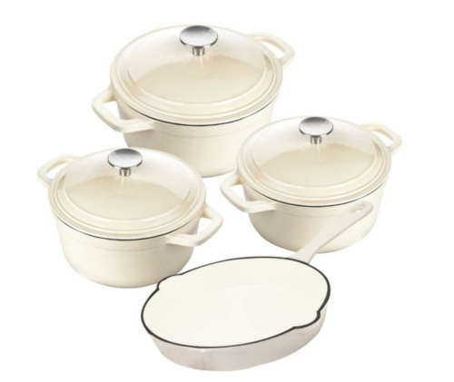 Design Dutch Pot Cookware Sets Cast Iron - 7 Piece White