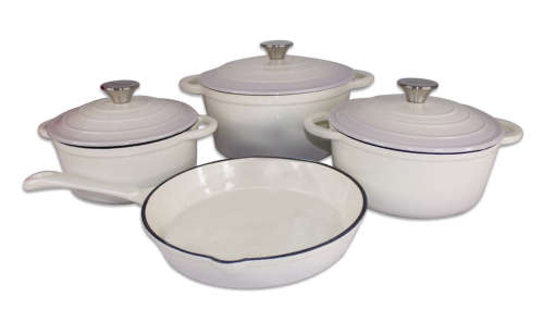 Design Dutch Pot Cookware Sets Cast Iron - 7 Piece White