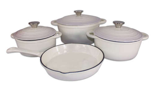 Design Dutch Pot Cookware Sets Cast Iron - 7 Piece White