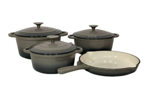 Pot set 7 Piece Cast Iron Grooved Lid Grey