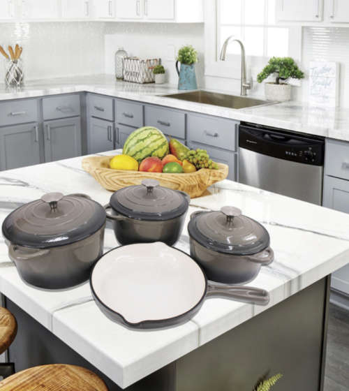 Pot set 7 Piece Cast Iron Grooved Lid Grey