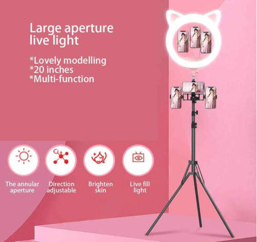 20 Inch Cat Ear LED Ring Fill Light - Pink