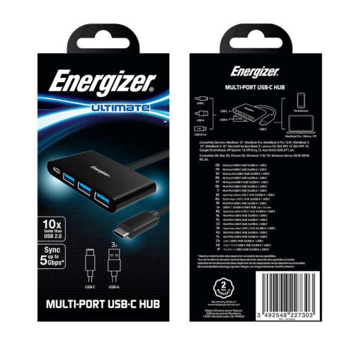 Energizer Usb-C to Enzr Usb-a 3.0 Enzr Usb-C Hub Black