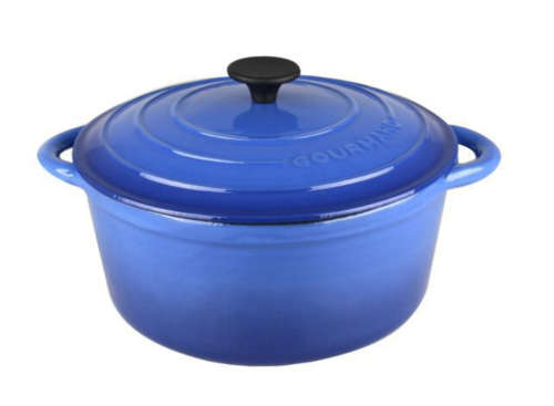 Gourmand - 6.5 Litre Round Cast Iron Casserole - Blue LID CHIPPED VERY SLIGHTLY