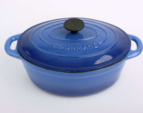 Gourmand - 7 Litre Oval Cast Iron Casserole - Blue - LID SLIGHTLY CHIPPED