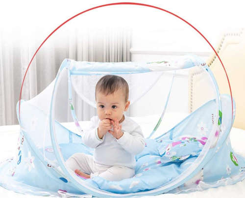 Baby Bed Tent Crib Mattress Portable Foldable Mosquito Net - Blue Puppy