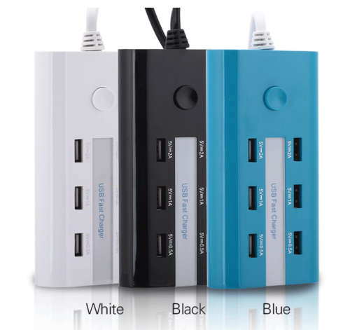 RNAI-803 Fast Charger 6 Port 7A (2A x 2, 1A x 2, 0.5A x 2) - BLACK