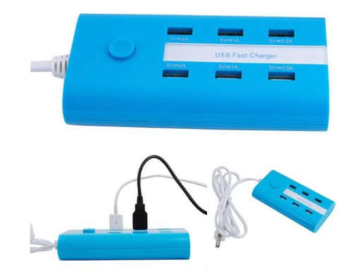 RNAI-803 Fast Charger 6 Port 7A (2A x 2, 1A x 2, 0.5A x 2) - BLACK