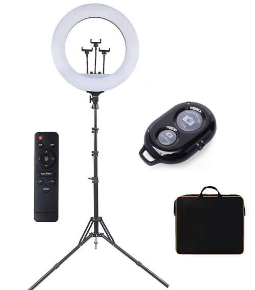 21` LED Dimmable Ring Light with 3 Phone Holders, Stand & Shutter