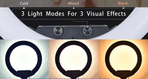 21` LED Dimmable Ring Light with 3 Phone Holders, Stand & Shutter