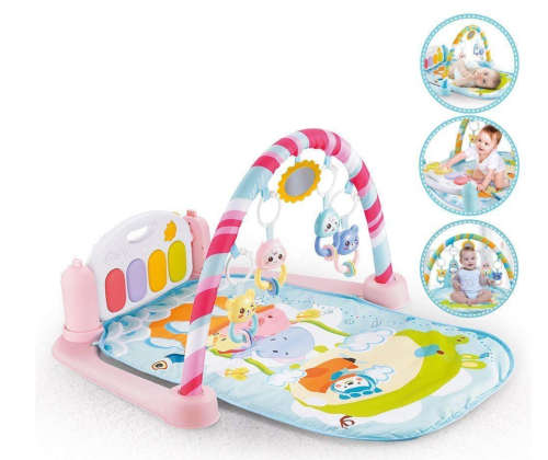 Multi-Function Baby`s 5 in 1 Piano Gym Mat - Pink
