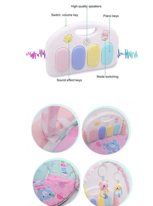 Multi-Function Baby`s 5 in 1 Piano Gym Mat - Pink