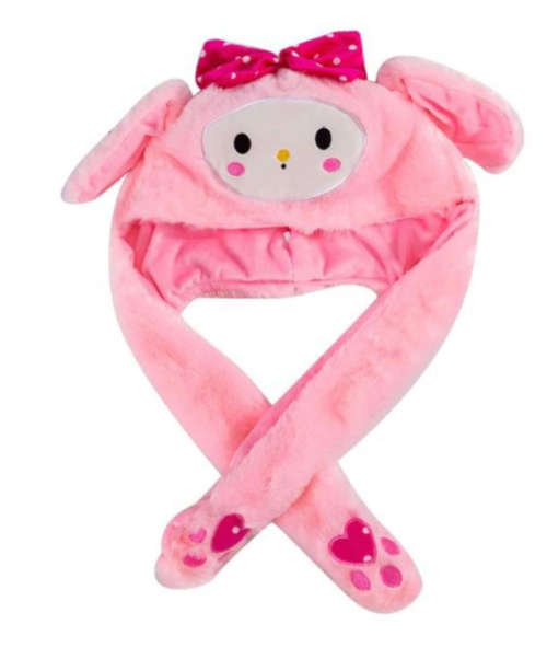 Cute Plush Animal Women and Baby Hat With Moving Ears - Pink