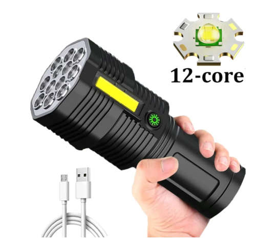 Powerful LED Flashlight 12-core Rechargeable Flashlight With COB Side Light Ultra Bright Waterproof