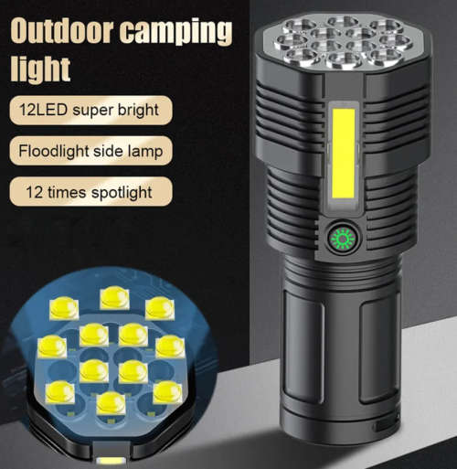 Powerful LED Flashlight 12-core Rechargeable Flashlight With COB Side Light Ultra Bright Waterproof