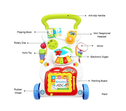 Baby Sit-To-Stand Learning & Activity Walker Stroller With Music