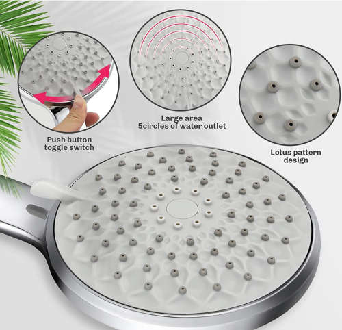 Shind Round 9` Rainfall Shower with Shower Head Combo Lotus Flower Design - Silver High Quality
