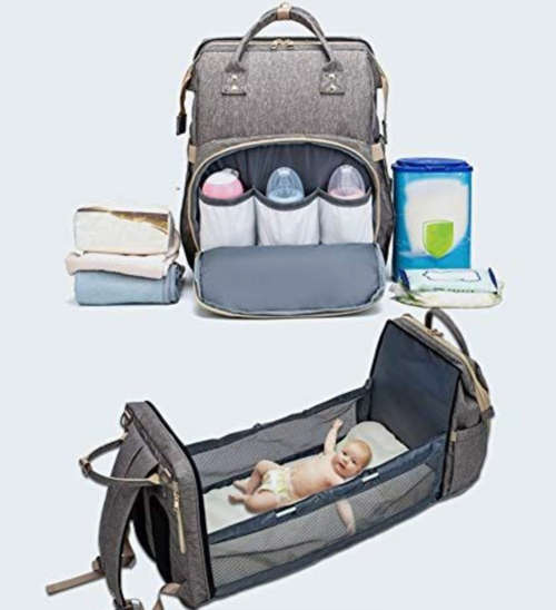 Multifunctional Diaper/Changing Bag with Crib (Grey)