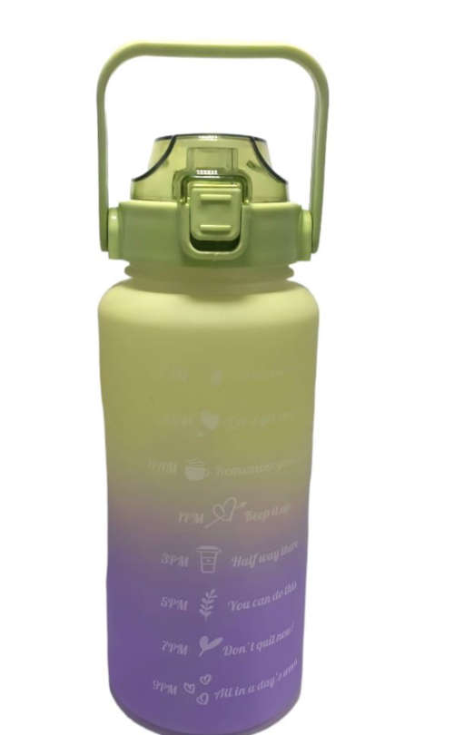 Water Bottle with Drinking Straw and Motivational Time Markers - 2 Litre - Orange, Purple