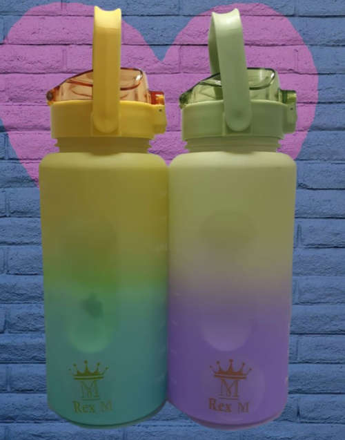 Water Bottle with Drinking Straw and Motivational Time Markers - 2 Litre - Orange, Purple