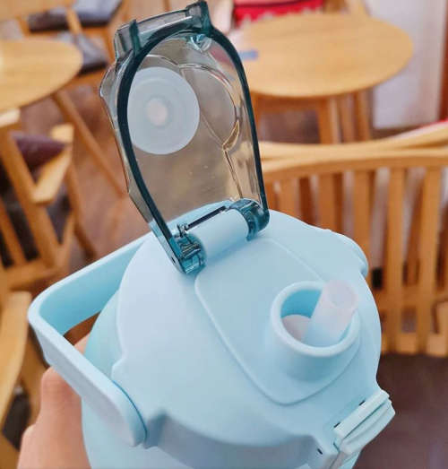 Water Bottle with Drinking Straw and Motivational Time Markers - 2 Litre - Orange, Purple