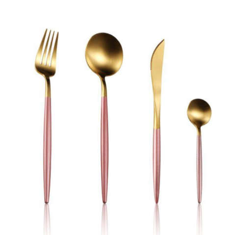 Cutlery Set Gold Plating Light Red - 4 Piece Set