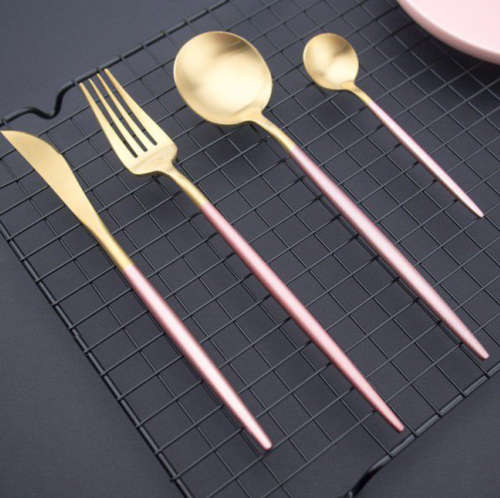 Cutlery Set Gold Plating Light Red - 4 Piece Set