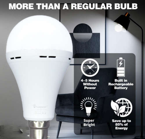 2 Pack 15W Rechargeable Bulbs Auto On with Battery For Emergency Use - B22
